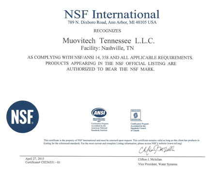 MUOVITECH USA OBTAINS ASTM AND CWWA CERTIFICATIONS